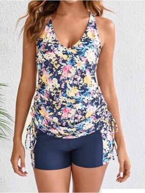 New Halcurt Women’s Drawstring 2 Piece Tankini Swimsuit Set with Side Pockets 2X